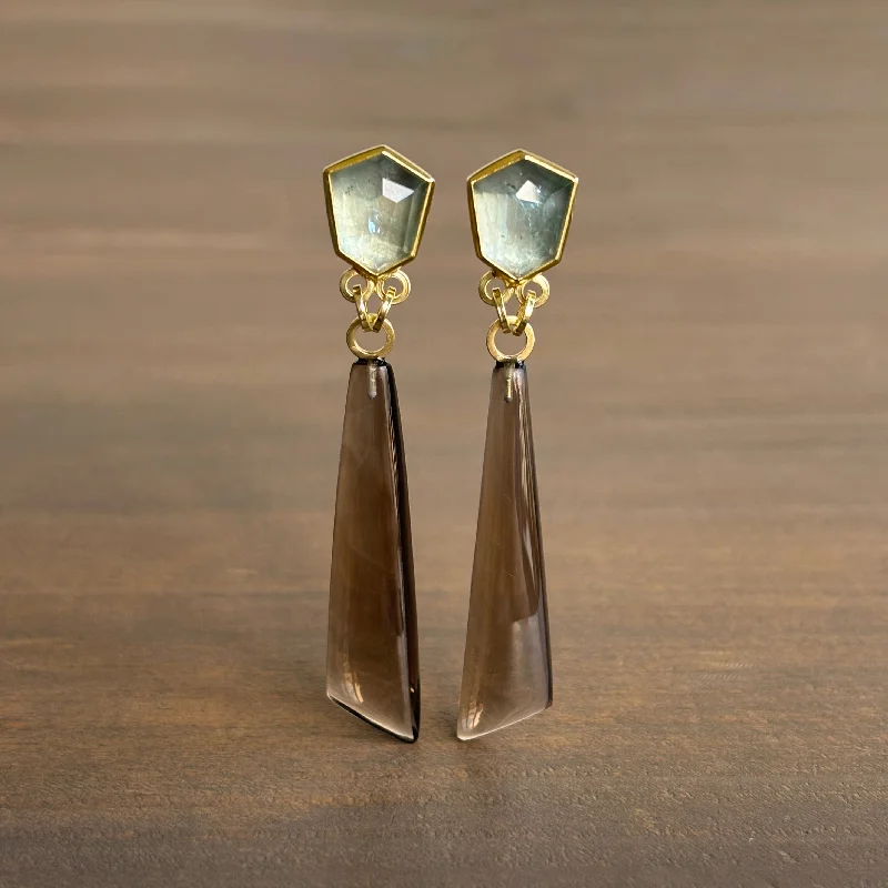 Women's chandelier earrings-Aquamarine & Smoky Quartz Earrings