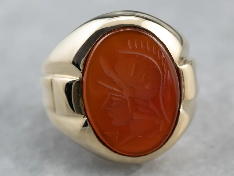 Women's leather rings-Men's Vintage Gold Carnelian Intaglio Ring