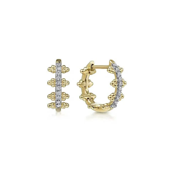 Women's zodiac earrings-Gabriel & Co. .10CTW Beaded Pavé Diamond Huggie Earrings in 14K Yellow Gold (Gaby Bujukan Collection)