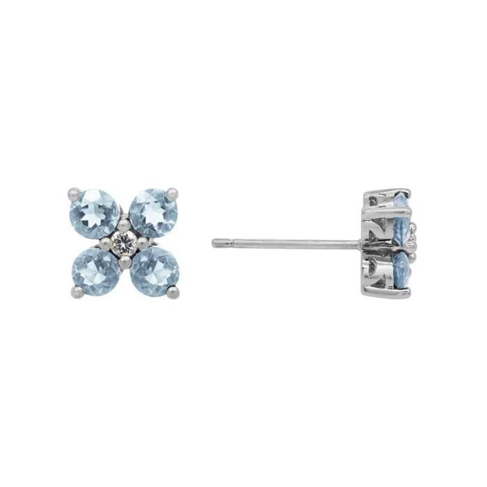 Women's clip-on earrings-Mountz Collection Aquamarine and Diamond Flower Stud Earrings in 14K White Gold