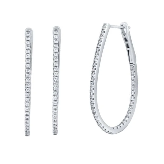 Women's everyday earrings-Mountz Collection Diamond Inside/Outside Hoop Earrings in 14K White Gold