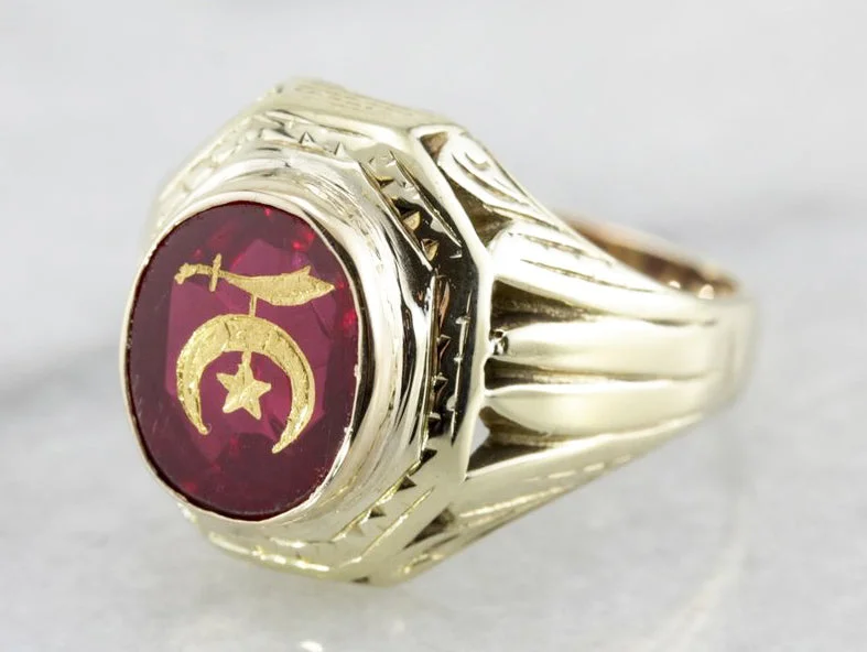 Vintage women's rings-Retro Era Men's Shriners Club Statement Ring, Masonic or Fraternal Collectors Item