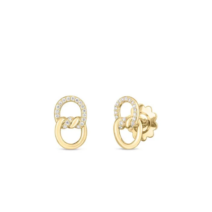 Women's bridal earrings-Roberto Coin Cialoma Chain Link Earrings with Diamonds in 18K Yellow Gold