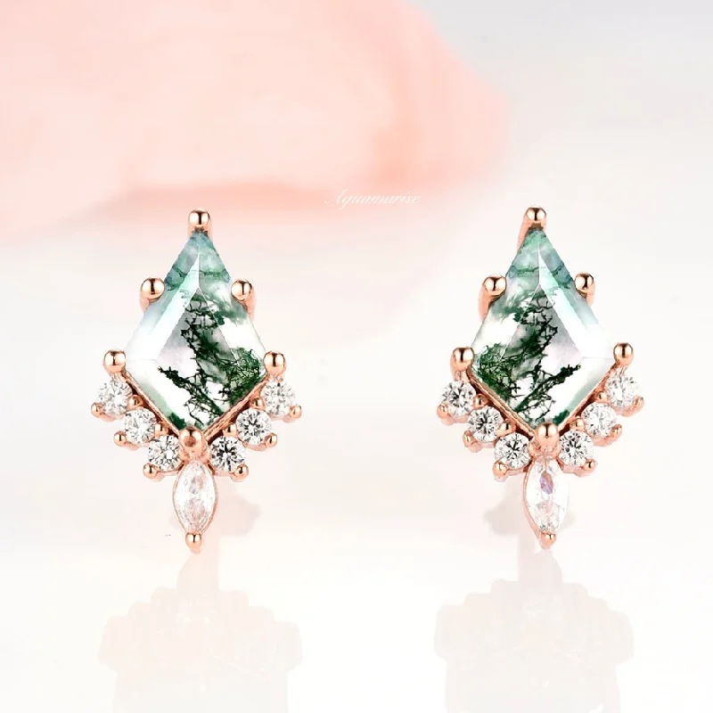 Luxury women's earrings-Skye Kite™  Kite Green Moss Agate Earrings- 14K Rose Gold Vermeil