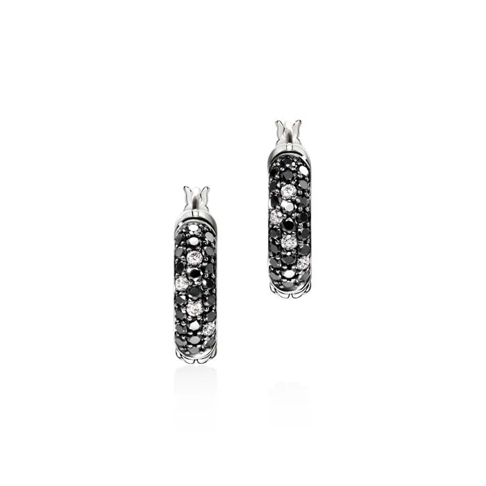 Women's luxury brand earrings-John Hardy Essentials "Black Sand" Diamond 9mm Hoop Earrings in Sterling Silver