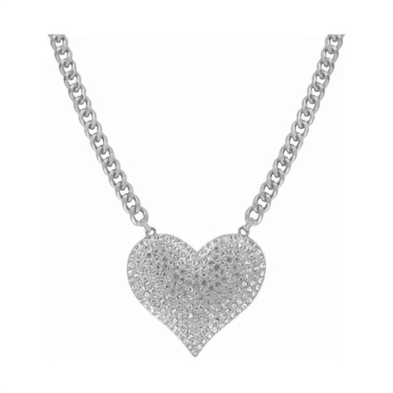 Handmade women's necklaces-Rhinestone Heart Pendant Necklace - Valentine's Elegance In Silver