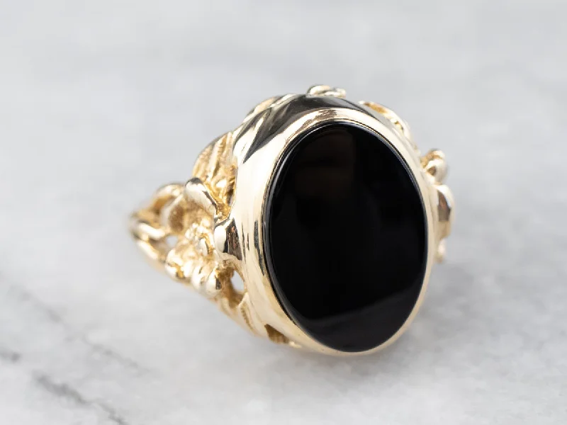 Women's zodiac rings-Vintage Floral Black Onyx Ring