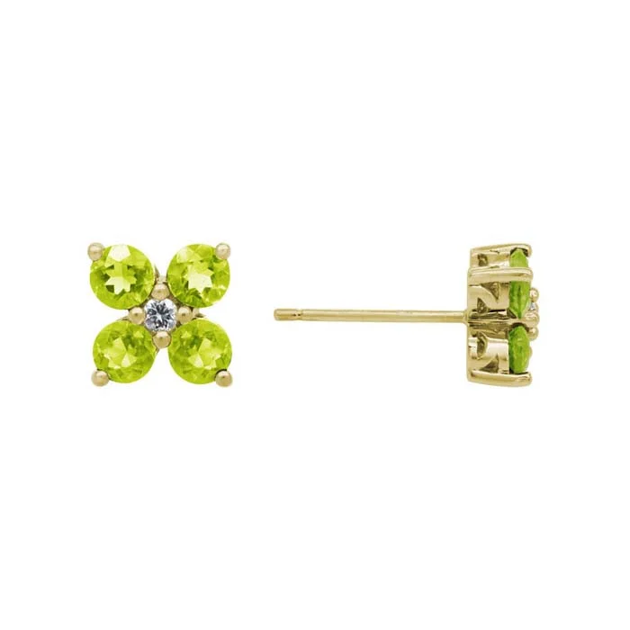 Women's ear cuffs-Mountz Collection Peridot and Diamond Flower Stud Earrings in 14K Yellow Gold