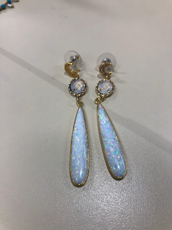 Women's platinum earrings-Moon Opal Earrings