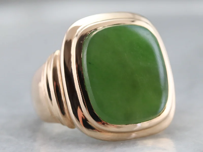 Women's statement rings-Men's Rose Gold Retro Era Jade Ring