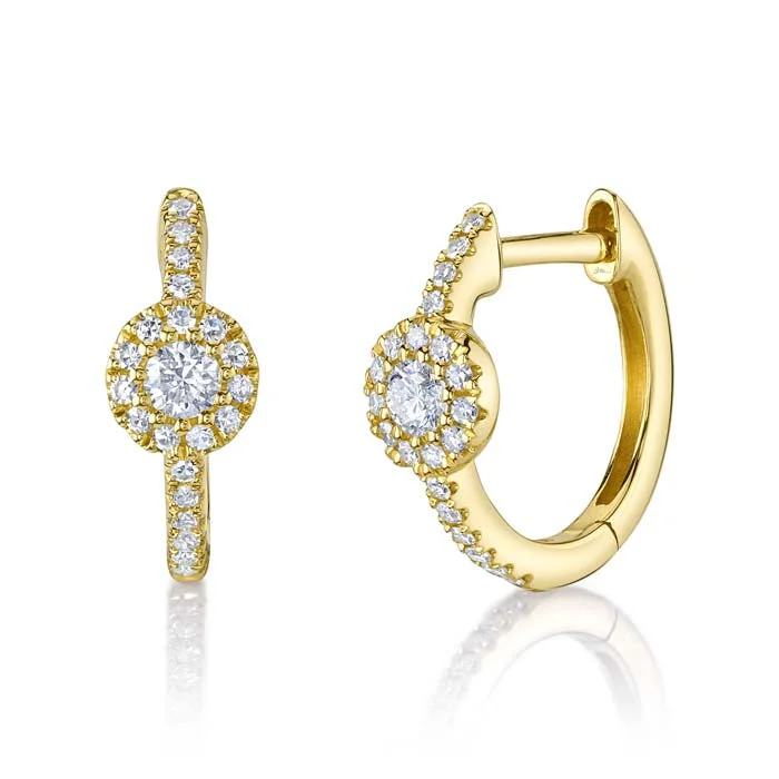 Women's sun earrings-Shy Creation .21CTW Round Cluster Diamond Huggie Earrings in 14K Yellow Gold