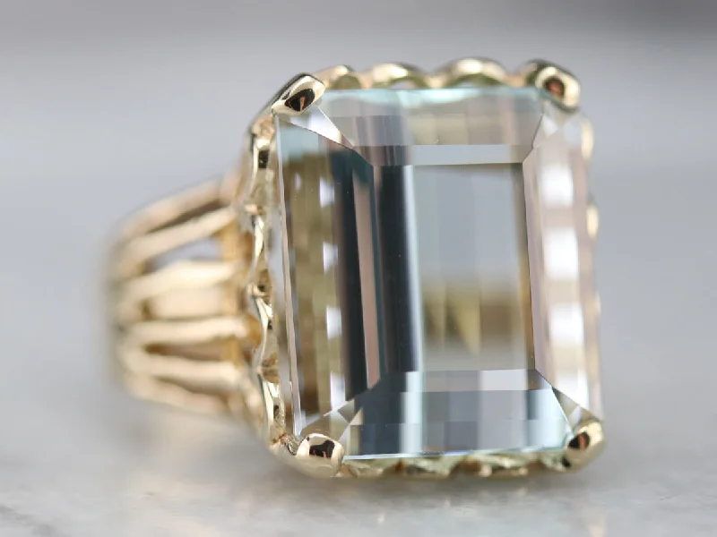 Women's diamond rings-Yellow Gold Aquamarine Cocktail Ring