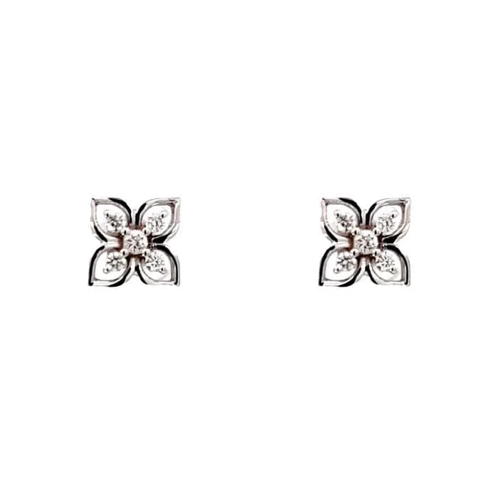 Women's spiritual earrings-Mountz Collection Diamond Flower Earrings in 14K White Gold