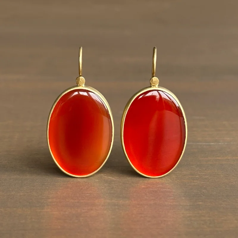 Luxury women's earrings-Large Oval Carnelian Earrings