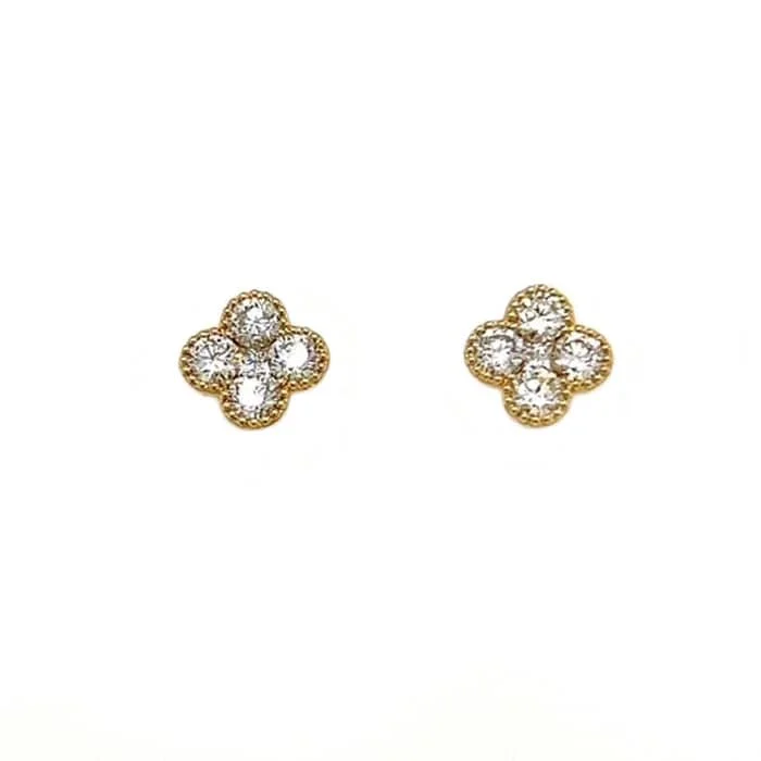 Women's DNA earrings-Mountz Collection 4-Petal Clover Stud Earrings in 14K Yellow Gold