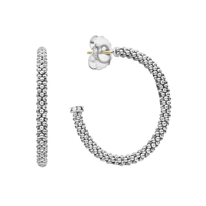 Women's sustainable earrings-LAGOS Signature Caviar Beads form the Classic Hoop Earrings in Sterling Silver