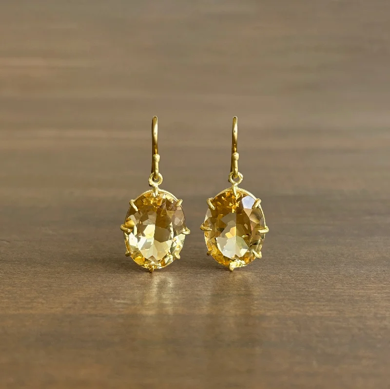 Women's silver earrings-Oval Faceted Citrine Drop Earrings