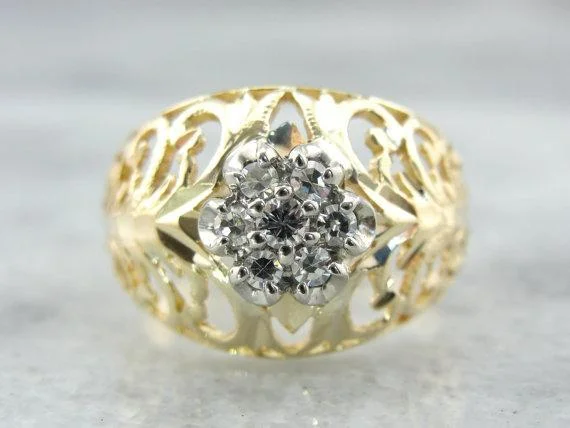 Women's heirloom rings-Filigree Dome Ring with Updated Diamond Accents