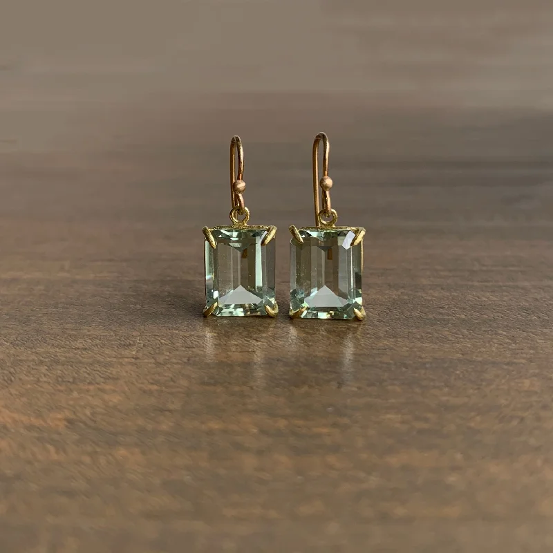 Women's family earrings-Small Emerald Cut Green Amethyst Earrings