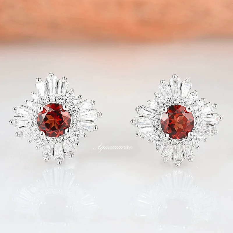 Women's family earrings-Joelle Garnet Earrings- Sterling Silver