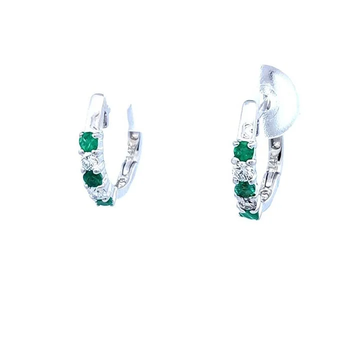 Women's lightweight earrings-Mountz Collection Emerald and Diamond Huggie Earrings in 14K White Gold