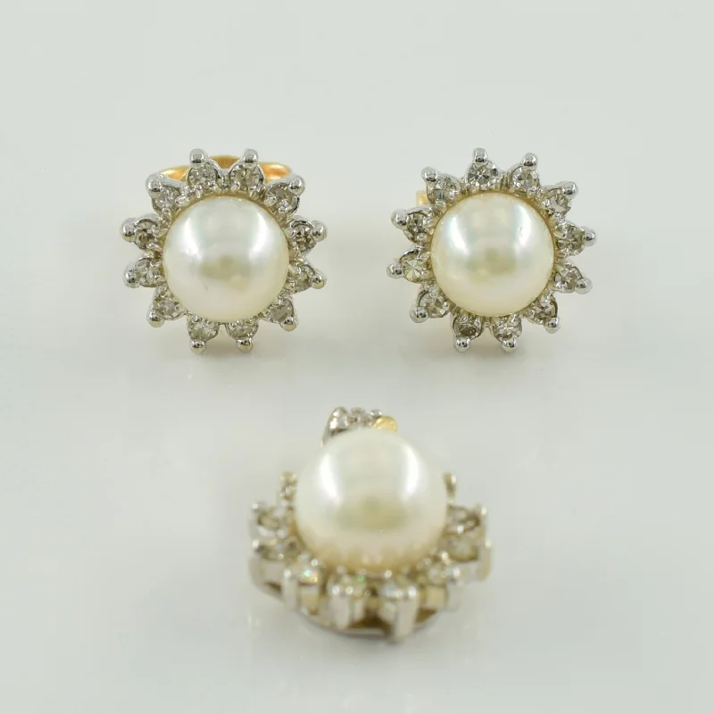 Women's friendship rings-Pearl & Diamond Halo Pendant & Earring Set | 5.00ctw, 0.38ctw |