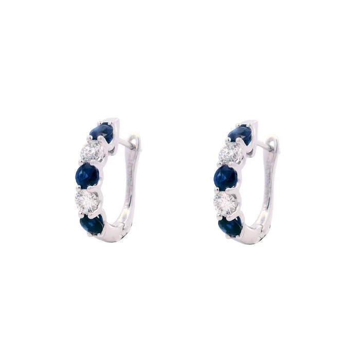 Women's sustainable earrings-Mountz Collection Sapphire and Diamond Oval Hoop Earrings in 14K White Gold