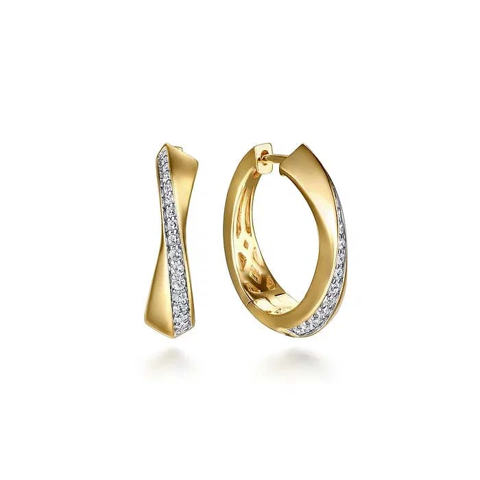 Women's party earrings-Gabriel & Co. Diamond Intricate Hoop Earrings in 14K Yellow Gold