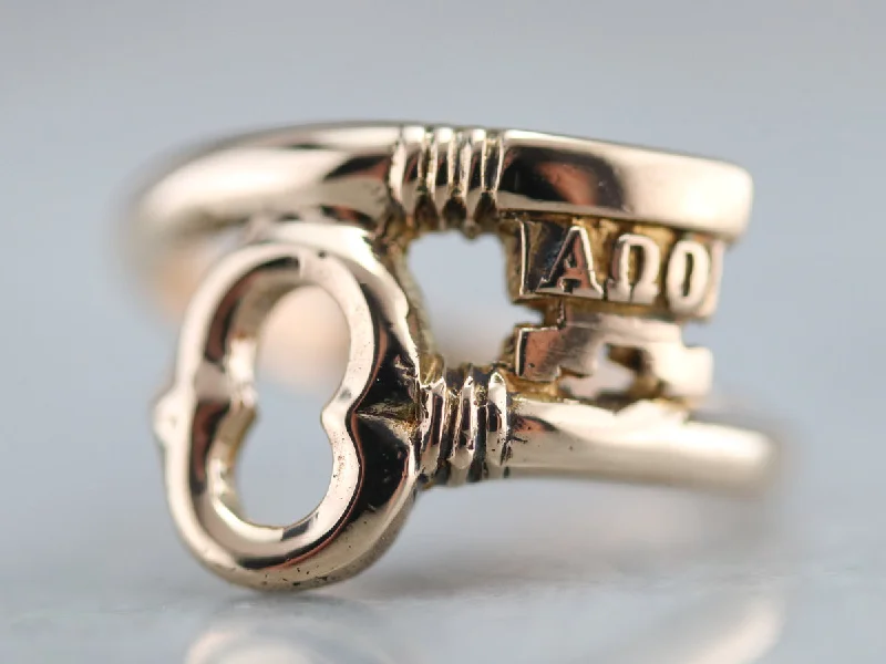 Women's rose gold rings-Vintage Alpha Omega Omicron Key Ring