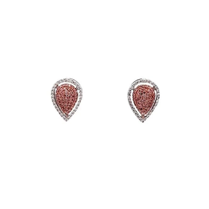 Women's statement earrings-Mountz Collection Pear Shape Earrings with Pink and White Diamonds in 18K Rose and White Gold