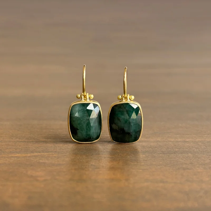 Women's geometric earrings-Rose Cut Emerald Rectangle Earrings