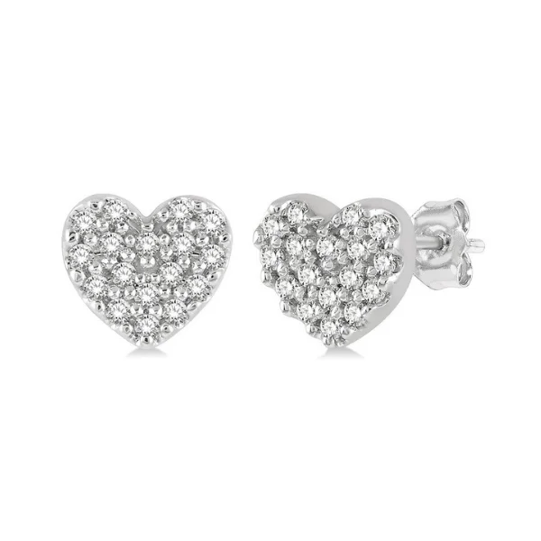 Women's photo rings-1/10 ctw Heart Charm Round Cut Diamond Petite Fashion Earring in 10K White Gold