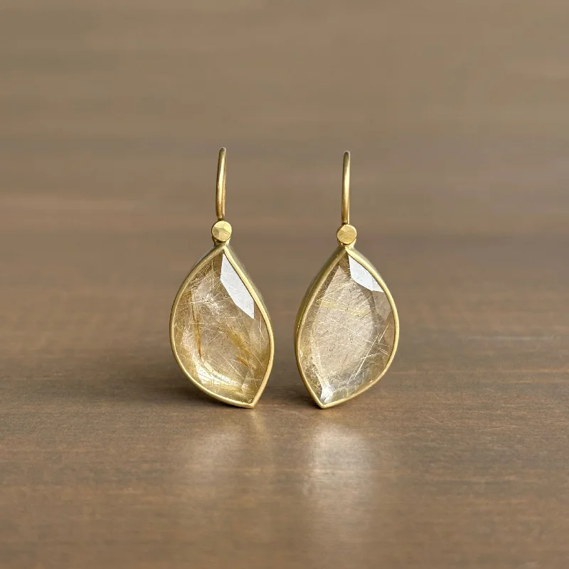 Women's emerald earrings-Rutilated Quartz Paisley Earrings