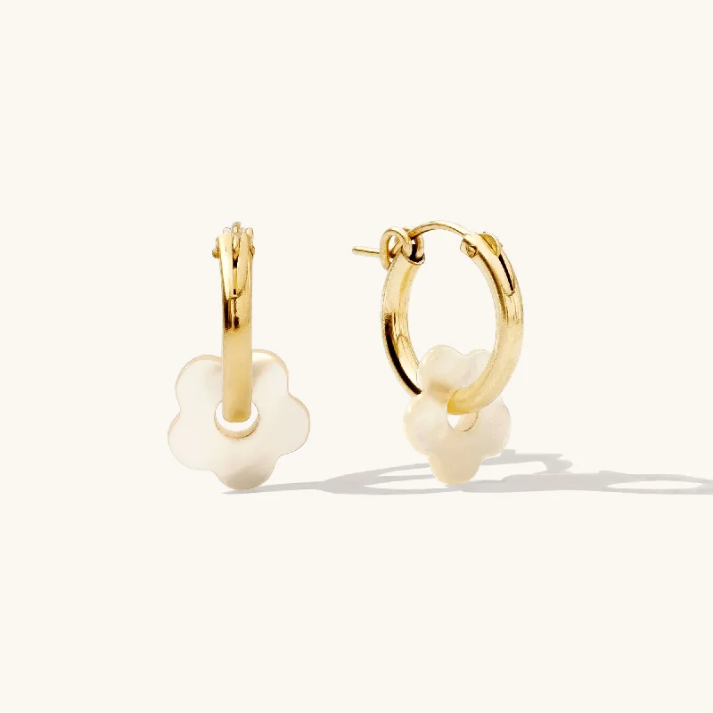 Women's ear cuffs-Flower Pearl Hoop Earrings