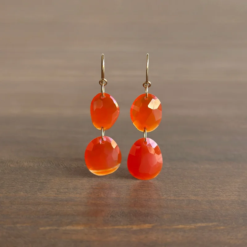 Women's casual earrings-Link Chain Carnelian Chip Dangle Earrings