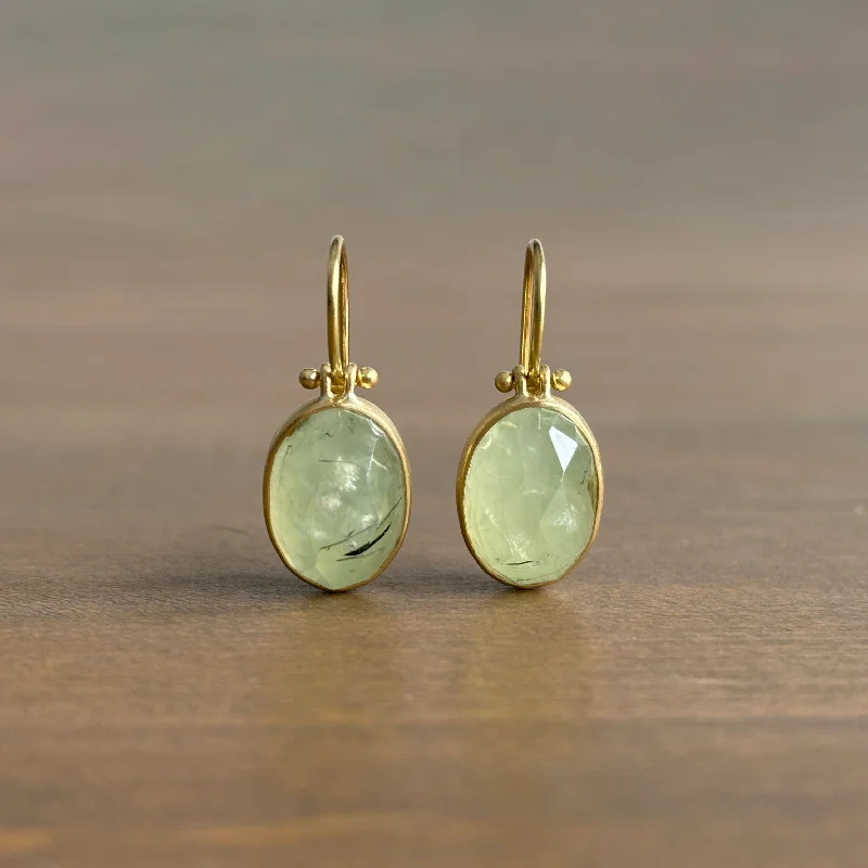 Women's formal earrings-Oval Rose Cut Prehnite Dome Earrings