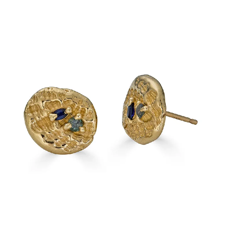 Women's graduation earrings-Sea Impression Studs, 14k