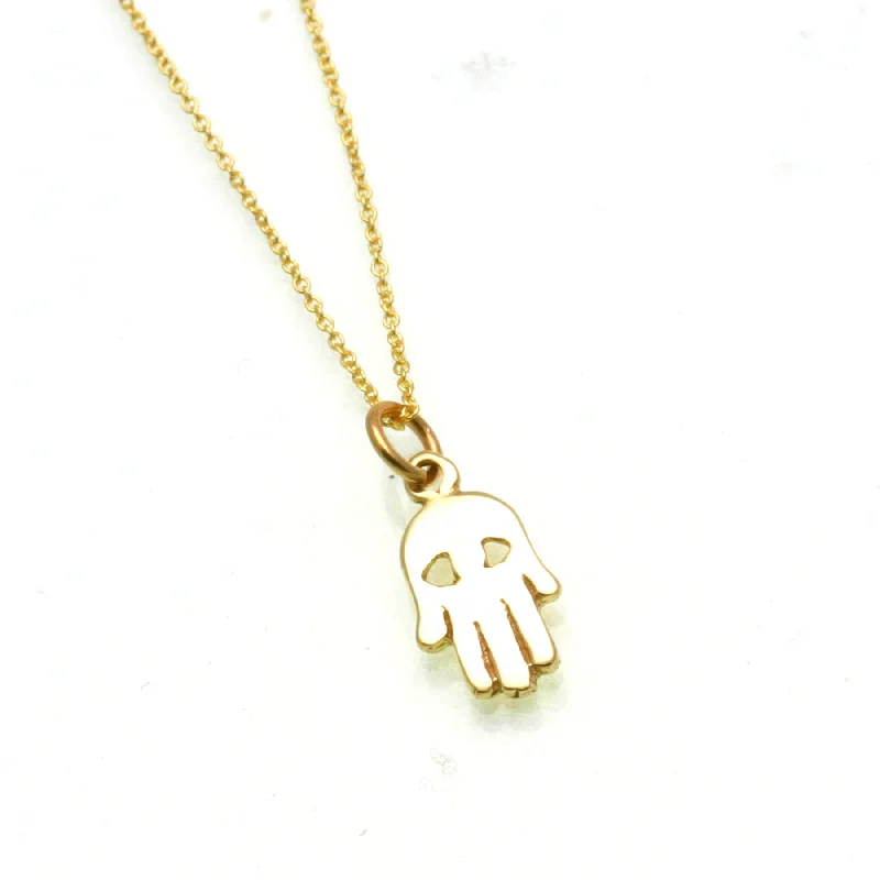 Women's choker necklaces-14k Yellow Gold Hamsa Hand Evil Eye Petite Necklace