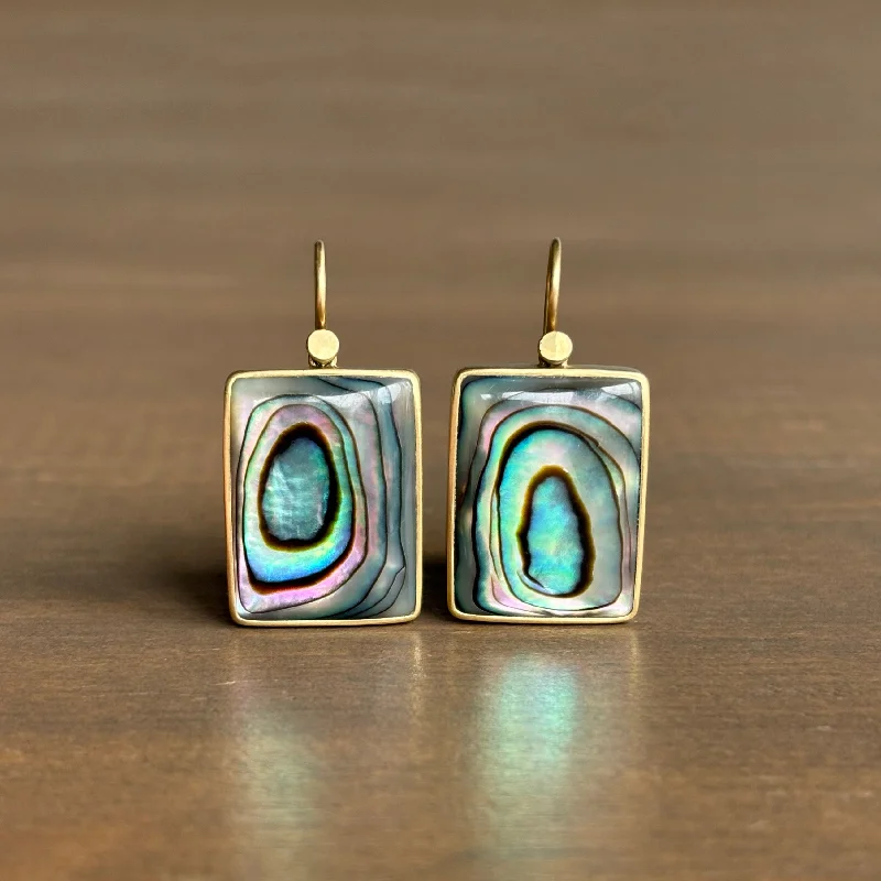 Women's titanium earrings-Abalone Bullseye Chicklet Drop Earrings