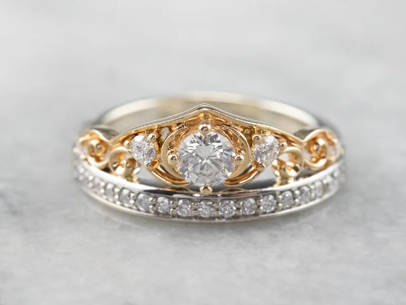 Women's minimalist rings-Two Tone Gold Diamond Anniversary Ring