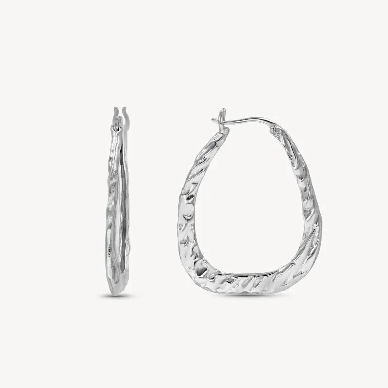 Women's gift earrings-White Gold Organic Twist Hoops