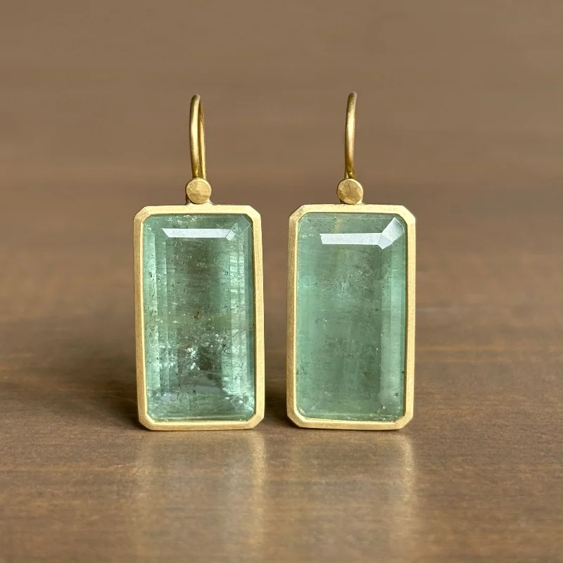 Women's rose gold earrings-Emerald Cut Beryl Earrings