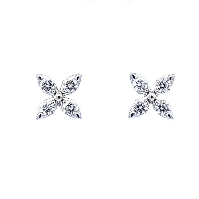 Women's formal earrings-Mountz Collection 4-Petal Flower Earrings in 14K White Gold