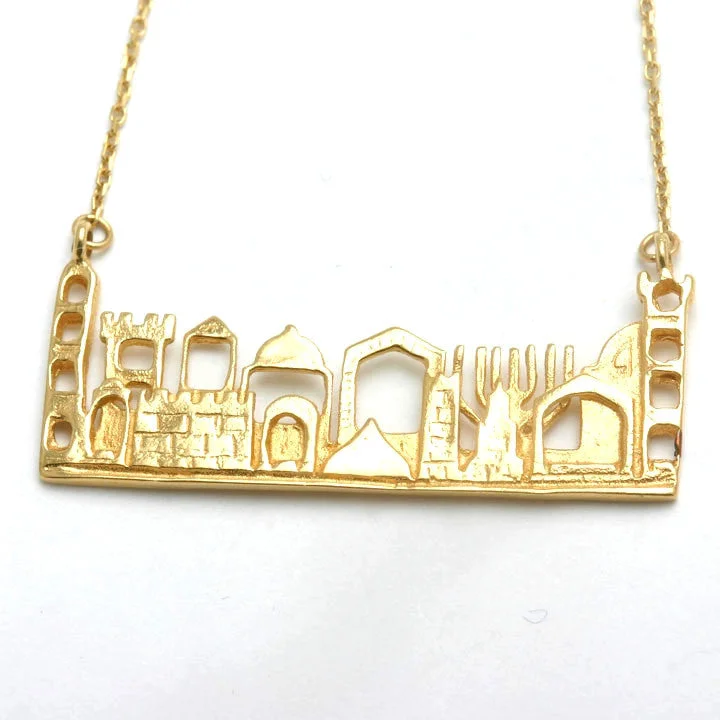 Women's gold necklaces-14k Yellow Gold Jerusalem Pendant Necklace