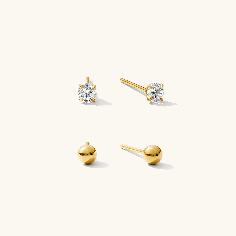 Modern women's earrings-Dainty Stud Earrings Set - 14k