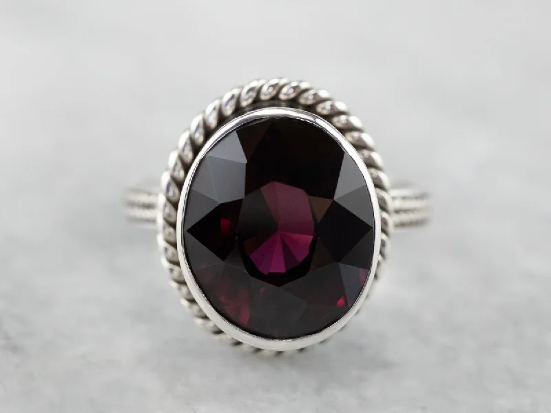 Women's luxury brand rings-Bold Sterling Silver Garnet Ring