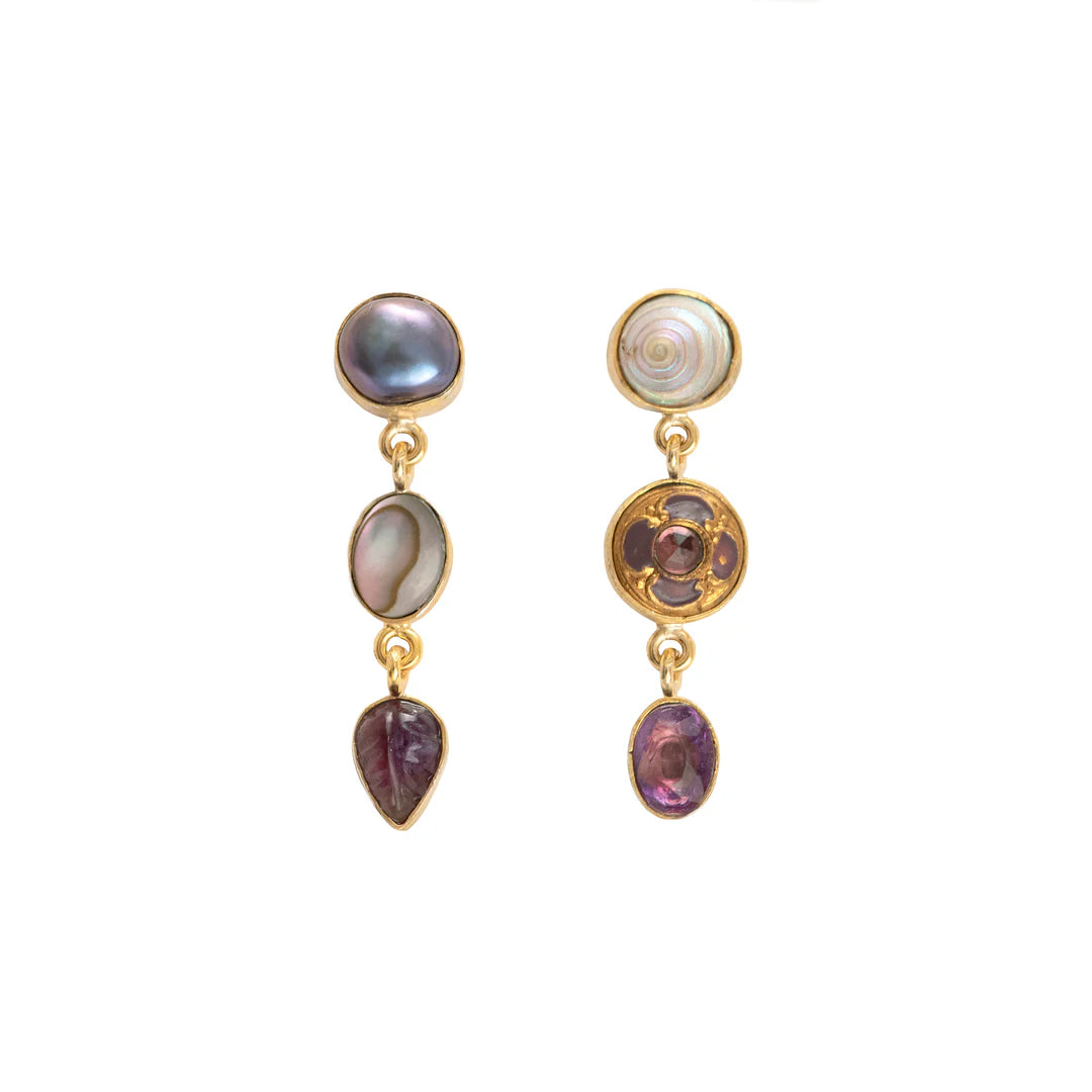 Women's hypoallergenic earrings-Three Charm Moving Drop Earrings