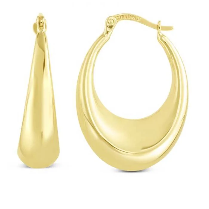 Women's stainless steel earrings-Mountz Collection Oval Puff Hoop Earrings in 14K Yellow Gold