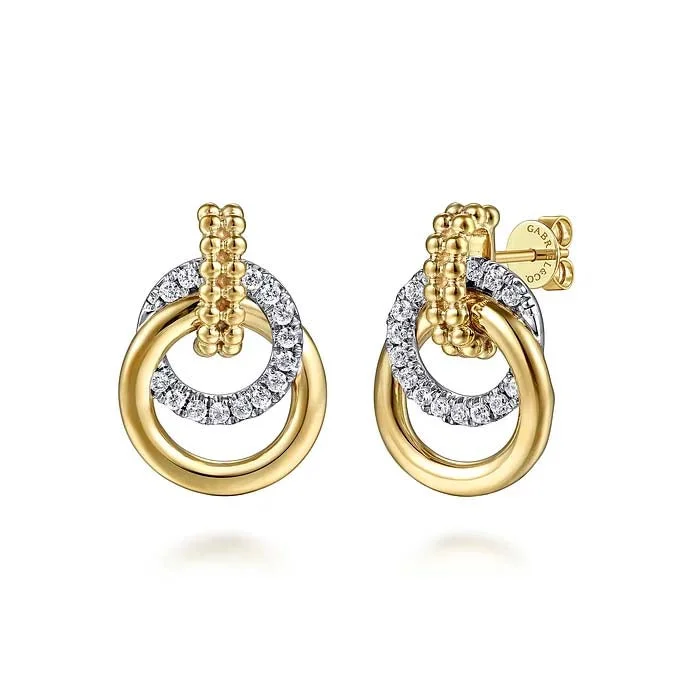 Women's Buddha earrings-Gabriel & Co. Bujukan Diamond Circle Stud Earrings in 14K Yellow and White Gold