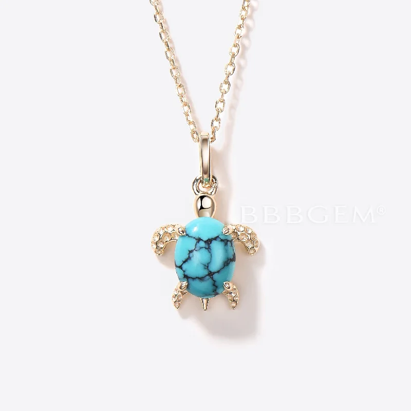 Women's couple necklaces-1.5ct Oval Cut Natural Turquoise 14k Gold Solitaire Pendant Necklace